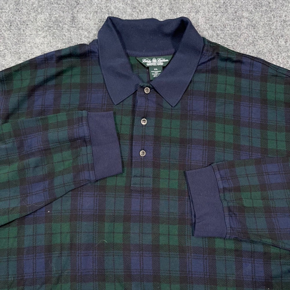 Brooks Brothers Country Club Polo Mens XXL Black Watch Tartan Plaid Long Sleeve